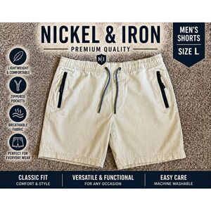Nickel & Iron Men’s Shorts Size L Khaki Drawstring Zipper Pocket Casual